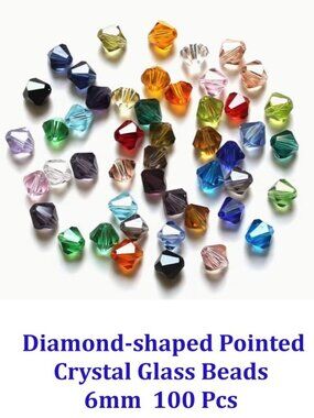 Diamond-shaped Pointed  Crystal Glass Beads  6mm  100 Pcs